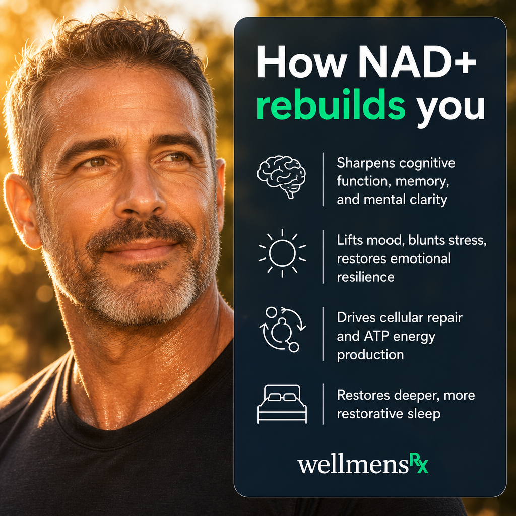 How NAD+ rebuilds you. WellMensRX cellular benefits